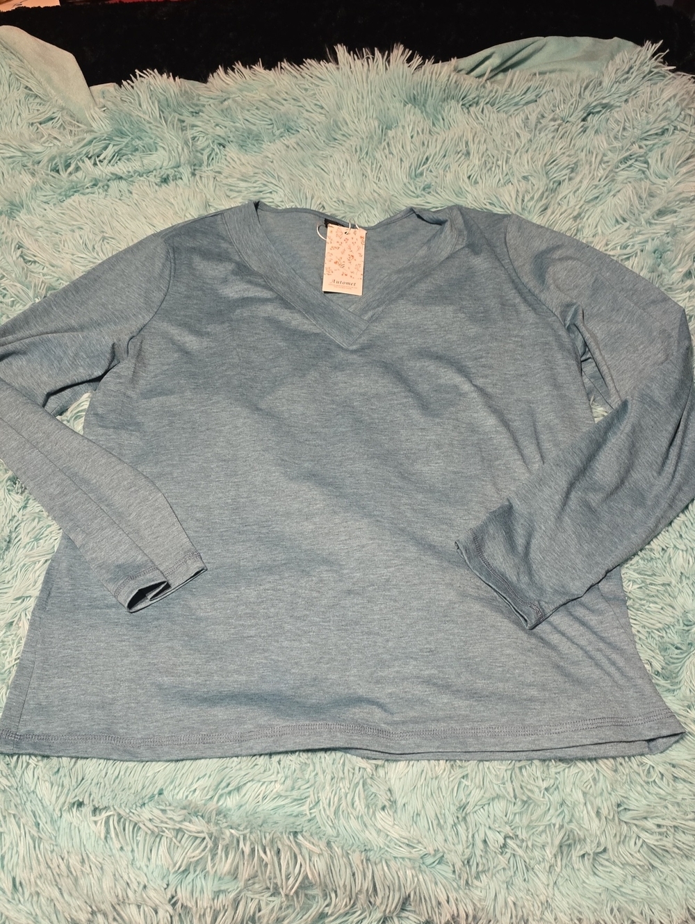 Aqua V-Neck Long Sleeve Top